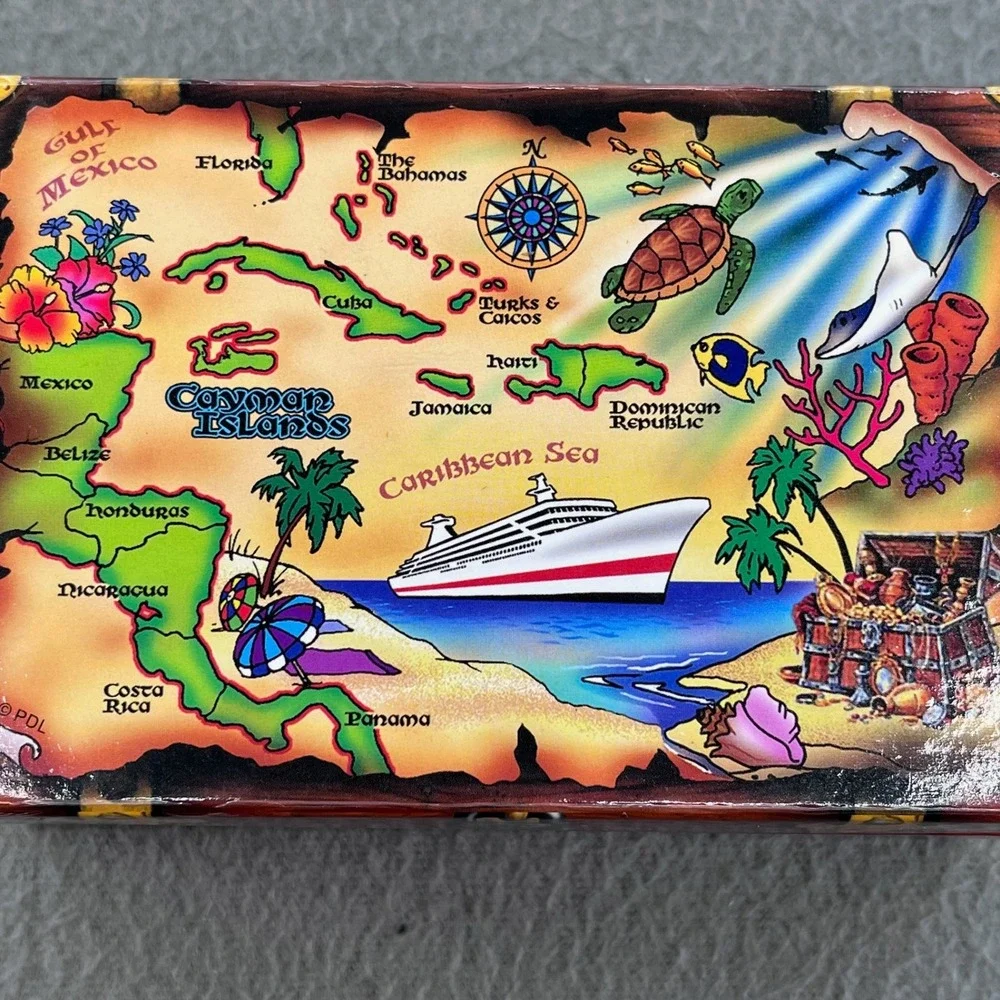 Cayman Islands Souvenir Shot Glass Set Frosted Glass Treasure Chest Box Tropical